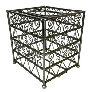 Vintage Metal Tissue Box Cover Square Silver Chrome Scroll Design Bathroom Decor
